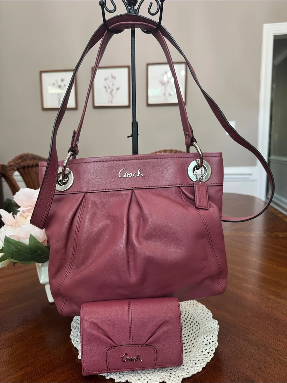 Vintage Coach Ashley Pleated Leather Hippie Bag & Matching Flap Wallet Set